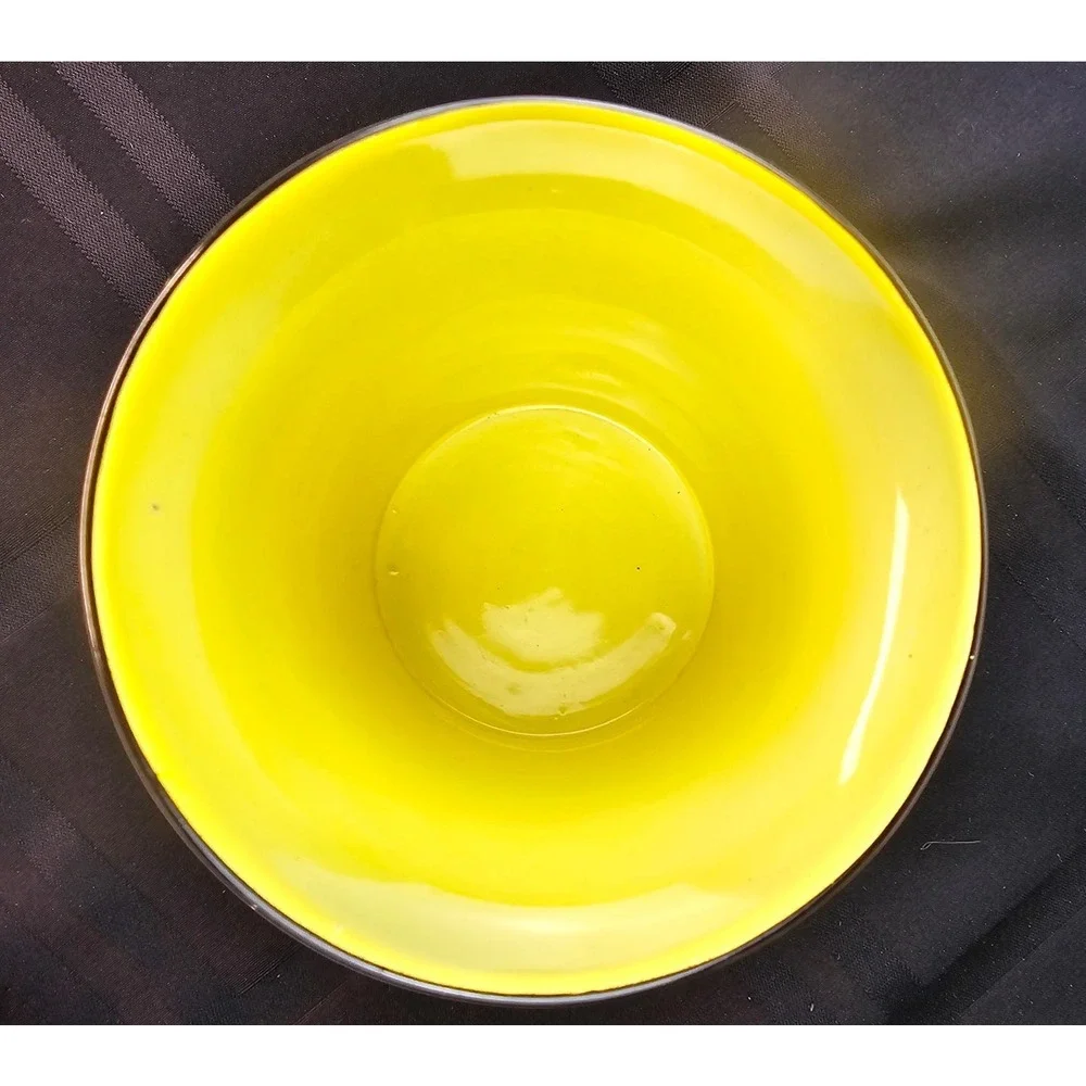 Vintage 1960s Italian Regency Mottahedda for Creil Small Cache Pot Yellow/ Black